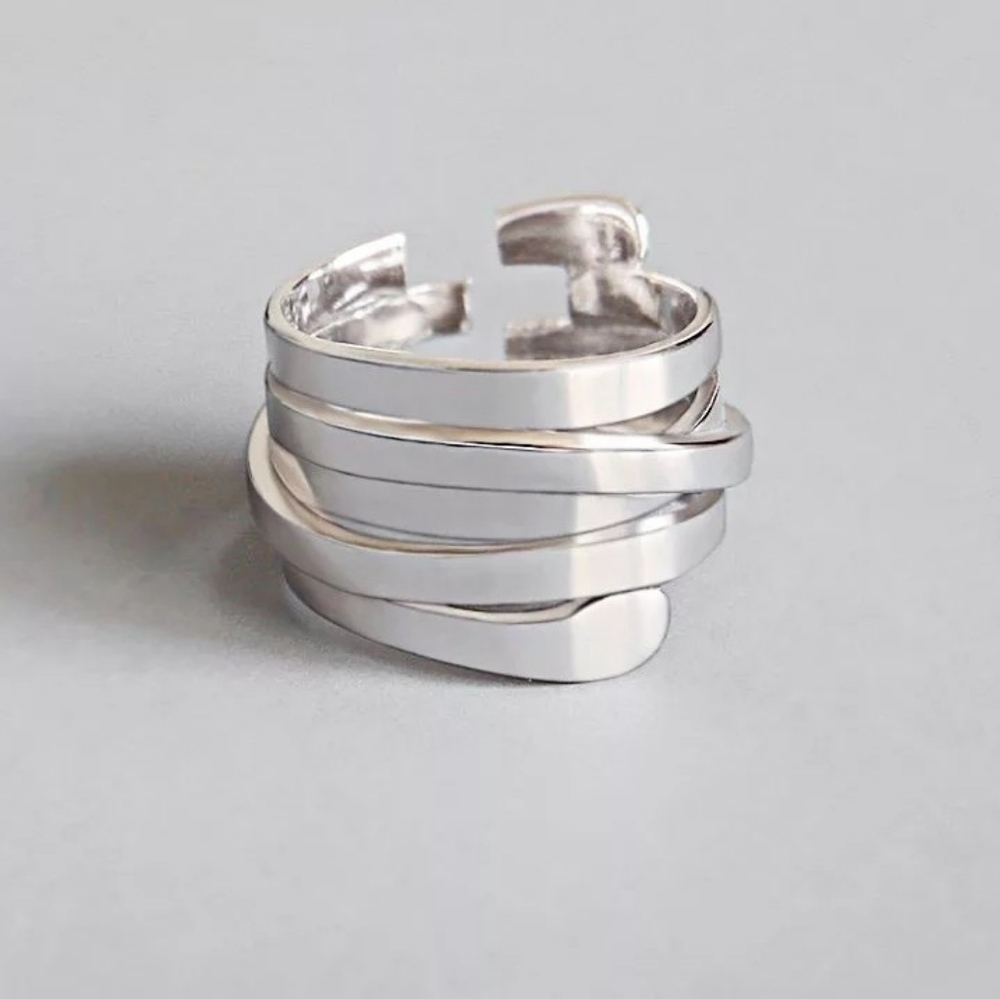 New 925 Silver Multi-Layer Large Open Finger Ring - image 1